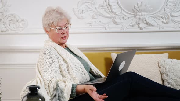 Grandma is Talking on a Video Conference with Her Family