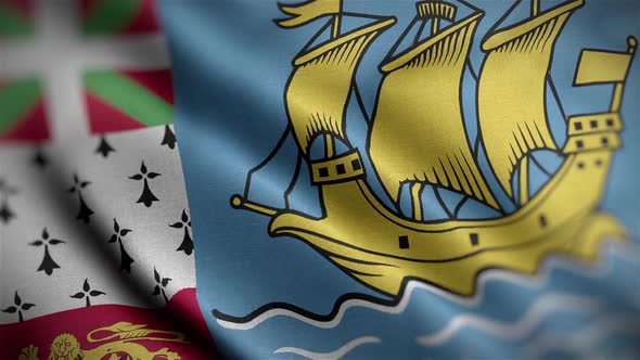 Saint Pierre And Miquelon Flag Textured Waving Close Up Background HD