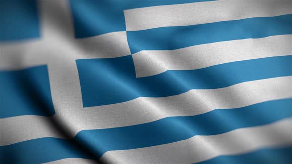 Greece Flag Closeup Blowing In Wind