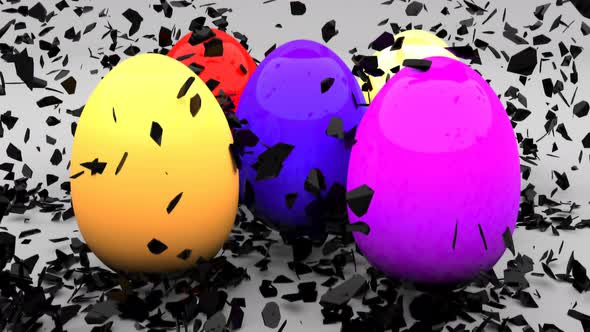 Easter Eggs with Black Shells Explode and Form Colored Eggs