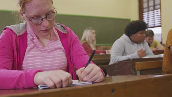 Students concentrating in high school class