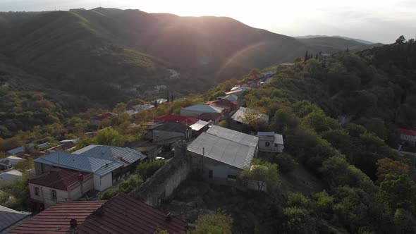 Aerial view of beautiful city of love Sighnaghi. Georgia 2019 spring