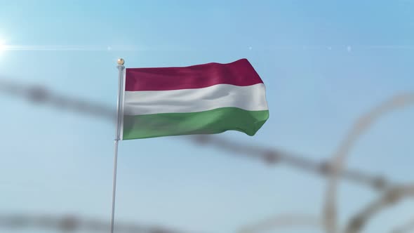 Hungary  Flag Behind Border