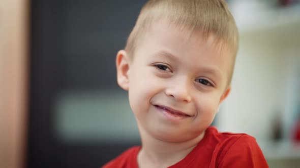 Smiling Cute a Boy at Home Looks at the Camera Children's Happiness a Happy Birthday