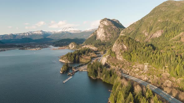 Aerial Time Lapse Hyperlapse View of Sea to Sky Highway with Chief Mountain