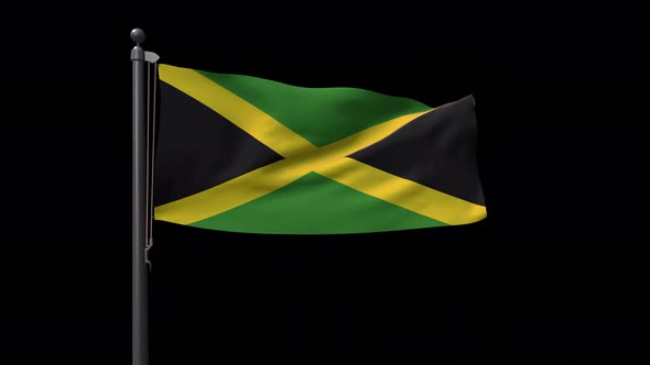 Jamaica Flag On Flagpole With Alpha Channel 4K