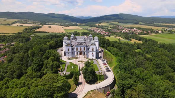 Aerial view of Halicsky Castle in the village of Halic in Slovakia