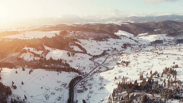 Aerial Drone View Holidays in Ski Resort Bukovel