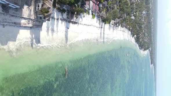 Zanzibar Tanzania  Vertical Video of the Ocean Near the Coast Slow Motion