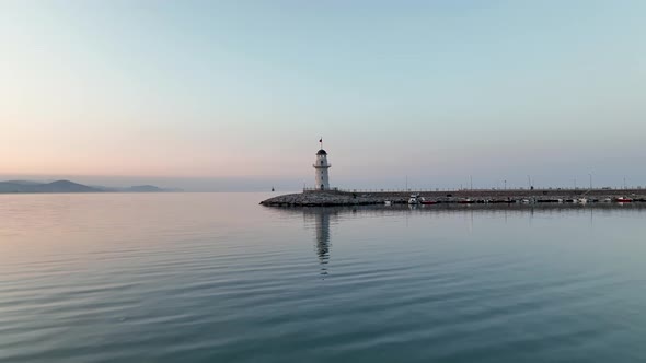 Lighthouse in Sunrıse moment aerial view Turkey Alanya 4 K