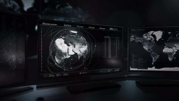 Spy Surveillance Computer Tracking Coordinates Of Secret Mission Objective alt