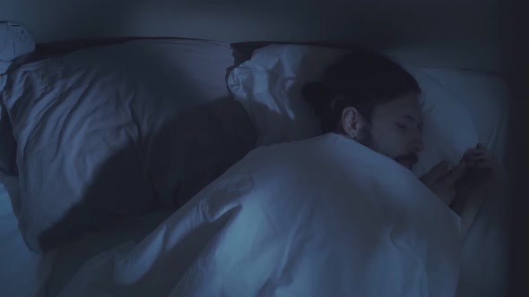 Night Terror Trouble Sleeping Disturbed Man in Bed