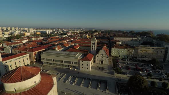 Aerial view of buildings and churches in Zadar