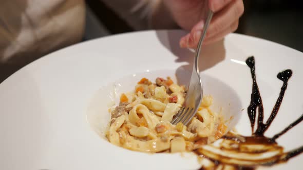 Closeup of Pasta in a Large Plate