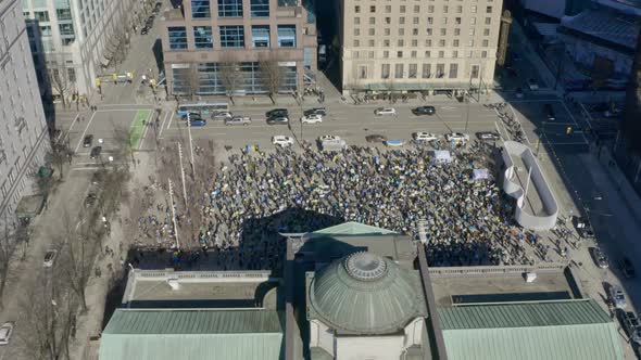 Supporters Of Ukraine And Anti-war Demonstrators Gathered Outside The Vancouver Art Gallery To Prote