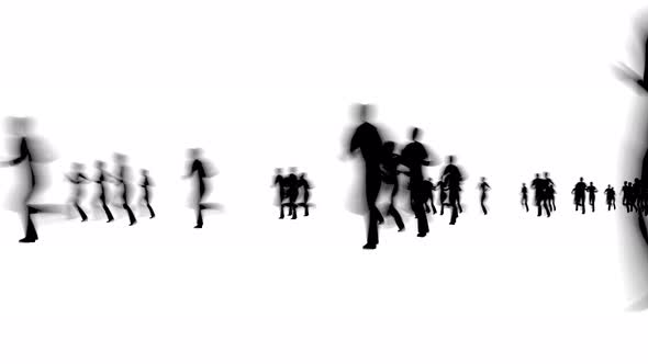 Silhouettes Blurred Crowd of People Run Technology Background