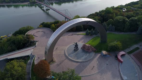 Drone Aerial View Arch Friendship Peoples Arch Freedom of the Ukrainian People