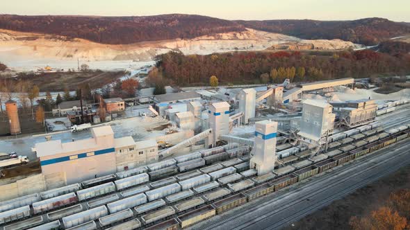 Aerial View of Cargo Train Loaded with Crushed Sandstone Materials at Mine Factory