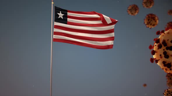 Liberia  Flag With Corona Virus Attack 4K alt