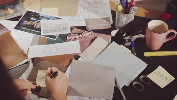 The Designer Work Space She Enumerate Samples of the Fabric of Future Furniture