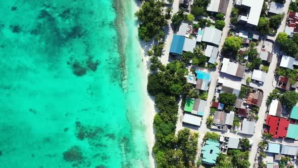 Aerial nature of exotic coastline beach trip by transparent sea with white sand background of a dayo