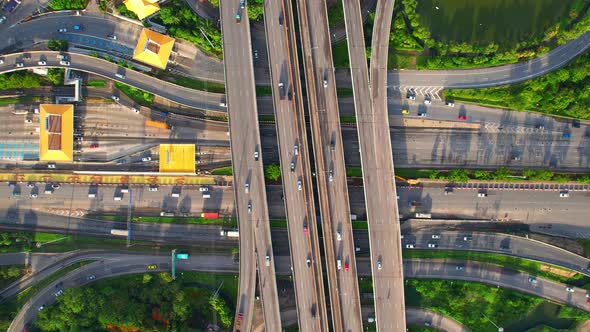 4K : Aerial view and top view of traffic on city.