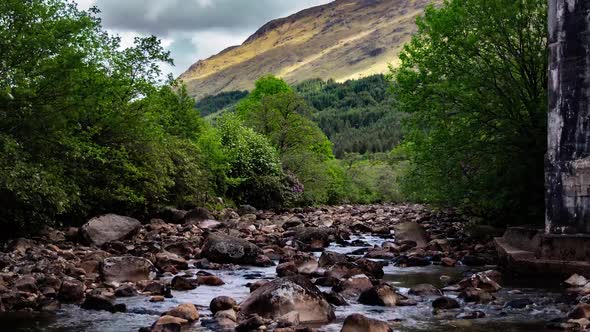 Cinematic timelapse of scottish highland river creek