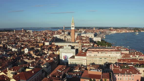 Aerial Panoramic Photo of Iconic and Unique Campanile in Saint Mark's Square