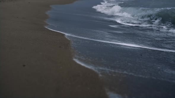 Blue Waves Crashing Sea Shoreline on Sand Beach Landscape