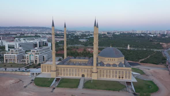 Mosque Minaret in Urban Landscape in Turkey