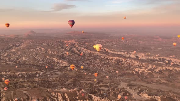 Colorful hot air balloons floating from the sky from Cappadocia