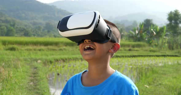 Little Boy In Virtual Reality Experience