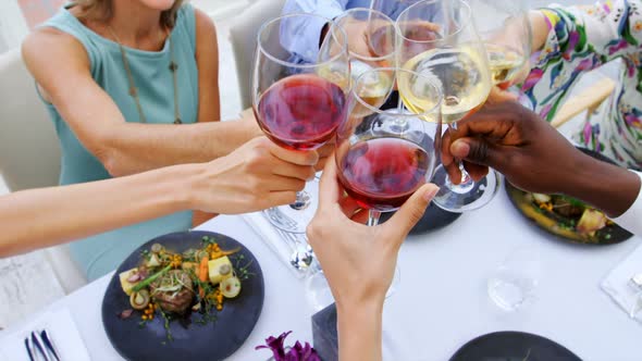 Group of friends toasting glasses of wine