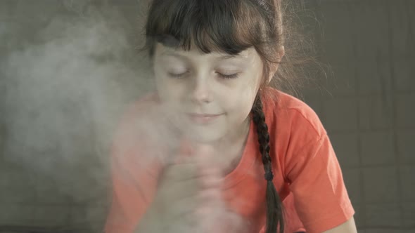 Girl controlling humidity in house.