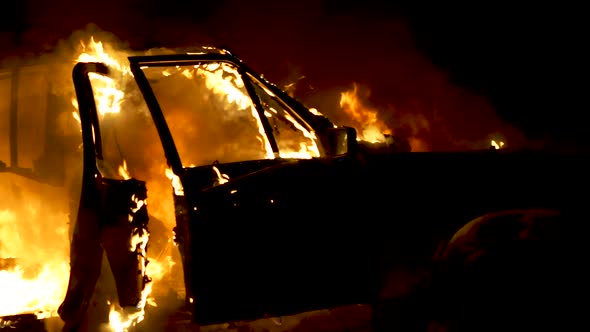 Burning Car Sedan, Side View