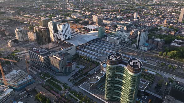 Utrecht Urban City Skyline and Central Station Business District Architecture Real Estate Project in