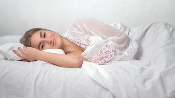 Asleep Morning Person Sleeping Well in Comfortable Cozy White Bed