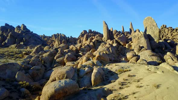 Scenic aerial drone view of a rocky desert landscape.