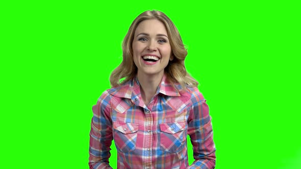 Beautiful Girl Laughing Out Loud on Green Screen