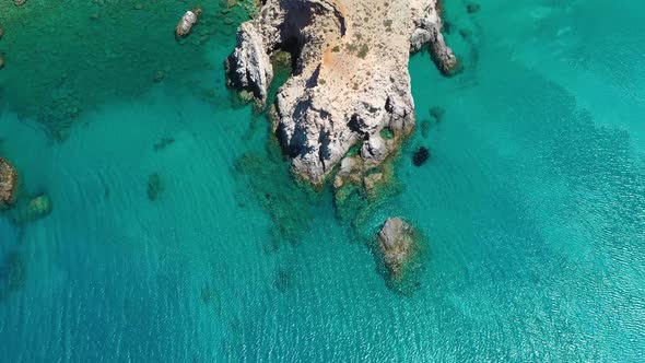 Greece landscape. Seascape at the day time. Bay and rocks. Blue water background