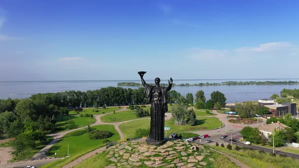 Aerial View of the Hill of Glory and Dnieper River at Cherkasy City