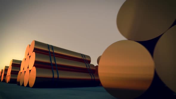 Loopable animation of cylindrical copper billets. Copper in its purest form.