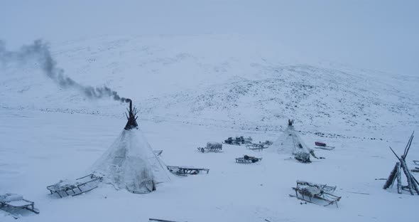 Capturing From the Top with Drone a Camp of Yurts