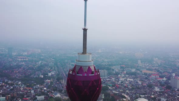 Aerial view of Lotus Tower in Colombo downtown, Sri Lanka.