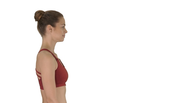 Woman Yogi Walking on White Background