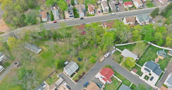 Aerial View of a American Countryside Small Town Scenic Seasonal Landscape From Above in Monroe New