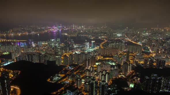 Cityscape Hong Kong City District with Orange Overpass Roads