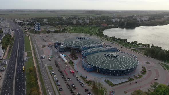 Top View of the Ice Palace Chizhovka Arena in Minsk at Sunset