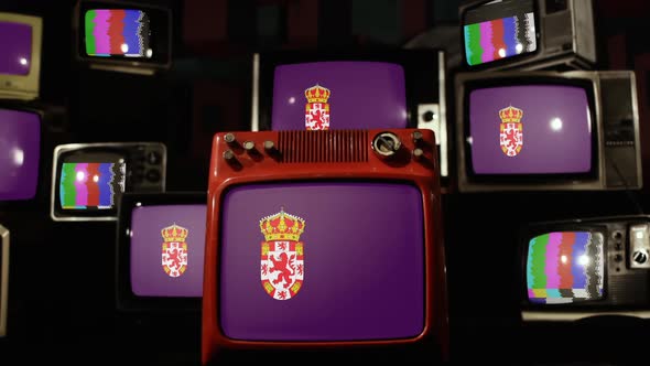 Flag of Cordoba Province, Spain, on Retro TVs.