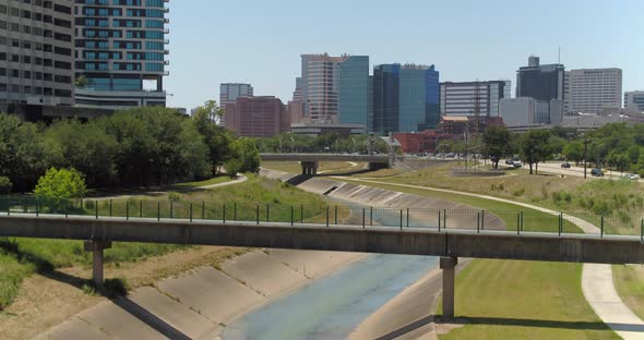 Aerial of the Buffalo Bayou in Houston, Texas